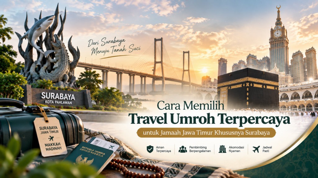 Ilustrasi perjalanan umroh dari Surabaya menuju Tanah Suci