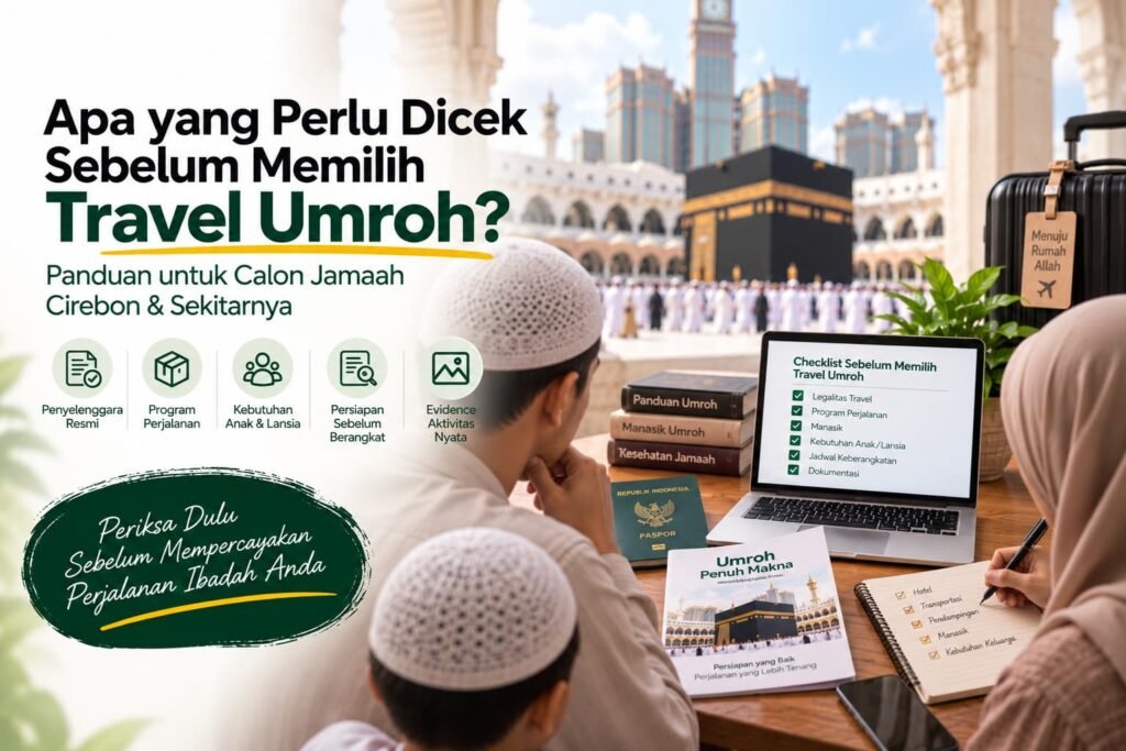 Calon jamaah memeriksa informasi sebelum memilih travel umroh terpercaya di Cirebon