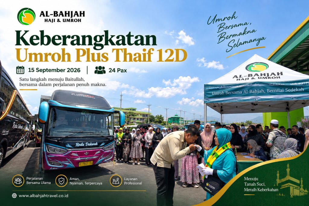 Keberangkatan 24 jamaah Al-Bahjah traveldalam Program Umroh Plus Thaif 12 Hari pada 15 September 2026